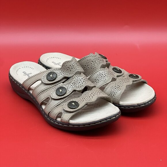 Clarks Leisa Grace Beige Sand Leather Slide Comfort Casual Sandals Size 11M NWT - Picture 1 of 11